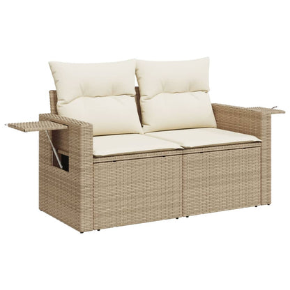 11-tlg. Garten-Sofagarnitur mit Kissen Beige Poly Rattan