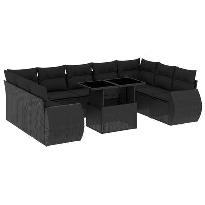 10-tlg. Garten-Sofagarnitur mit Kissen Schwarz Poly Rattan