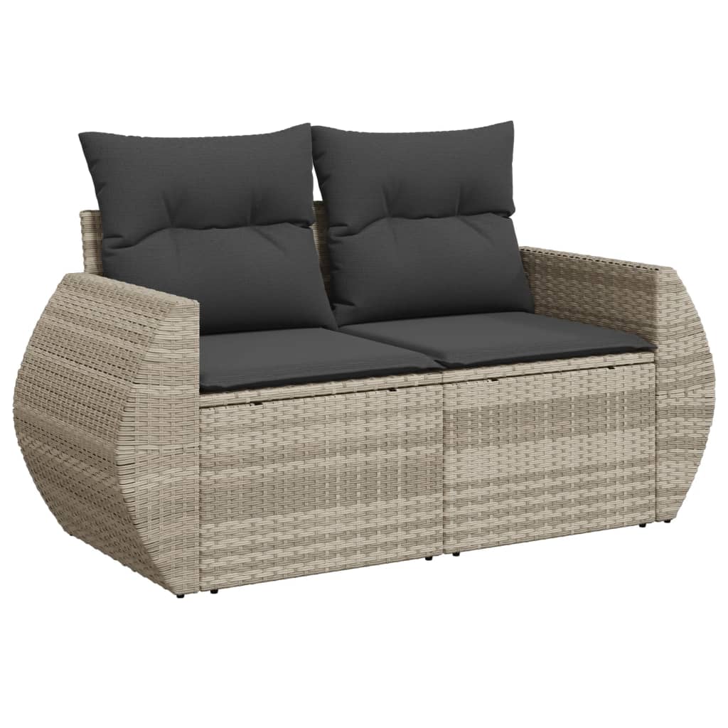 11-tlg. Garten-Sofagarnitur mit Kissen Hellgrau Poly Rattan