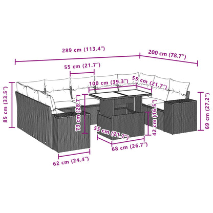 10-tlg. Garten-Sofagarnitur mit Kissen Schwarz Poly Rattan