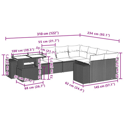 10-tlg. Garten-Sofagarnitur mit Kissen Beige Poly Rattan