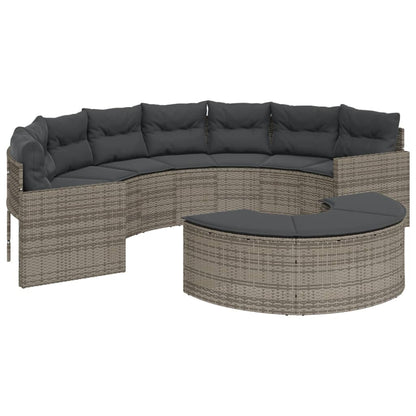 2-tlg. Garten-Sofagarnitur Halbrund Grau Poly Rattan