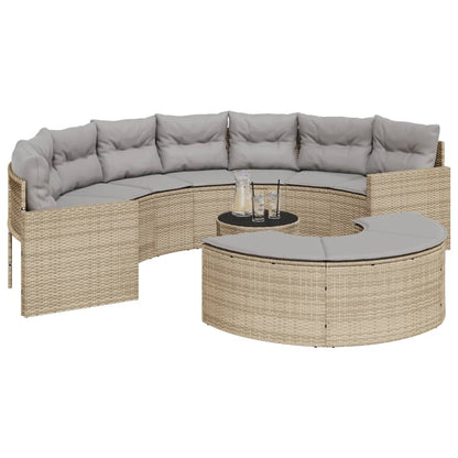 3-tlg. Garten-Sofagarnitur Halbrund Beige Poly-Rattan