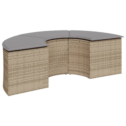 3-tlg. Garten-Sofagarnitur Halbrund Beige Poly-Rattan