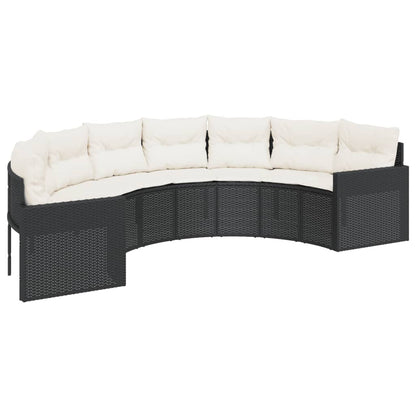 3-tlg. Garten-Sofagarnitur Halbrund Schwarz Poly-Rattan