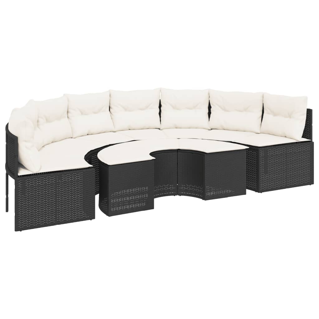 2-tlg. Garten-Sofagarnitur Halbrund Schwarz Poly-Rattan