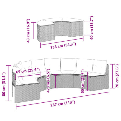 2-tlg. Garten-Sofagarnitur Halbrund Grau Poly Rattan