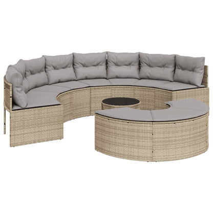 3-tlg. Garten-Sofagarnitur Halbrund Beige Poly-Rattan