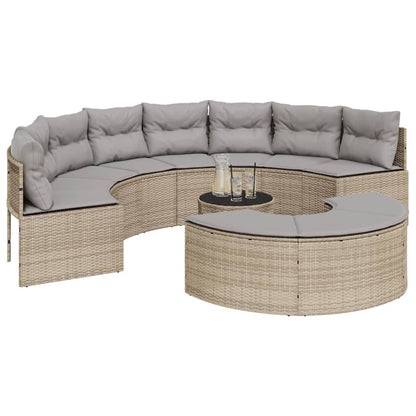 3-tlg. Garten-Sofagarnitur Halbrund Beige Poly-Rattan