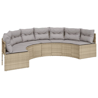 3-tlg. Garten-Sofagarnitur Halbrund Beige Poly-Rattan