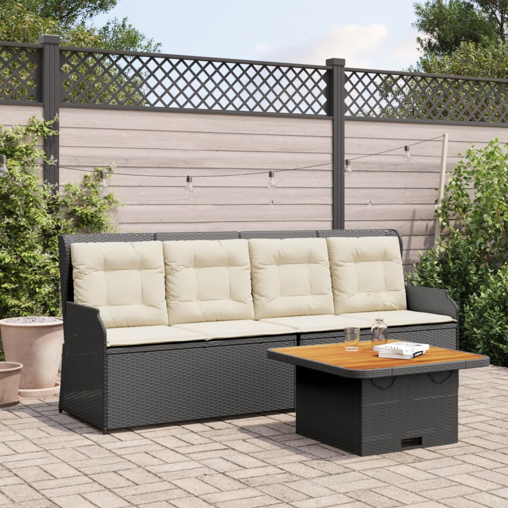 3-tlg. Garten-Lounge-Set mit Kissen Schwarz Poly Rattan