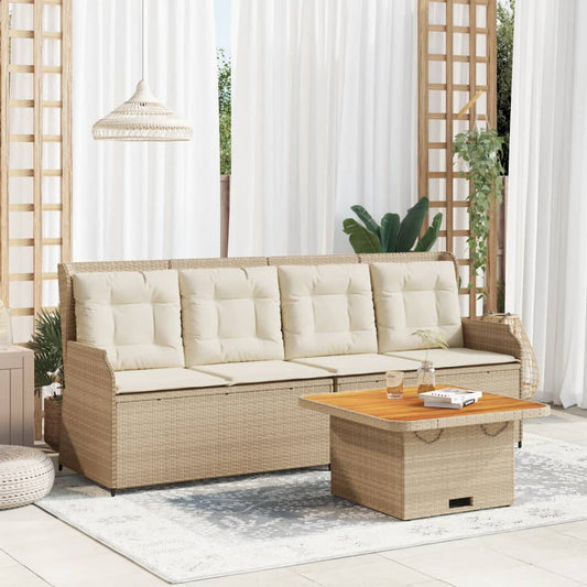 3-tlg. Garten-Lounge-Set mit Kissen Beige Poly Rattan