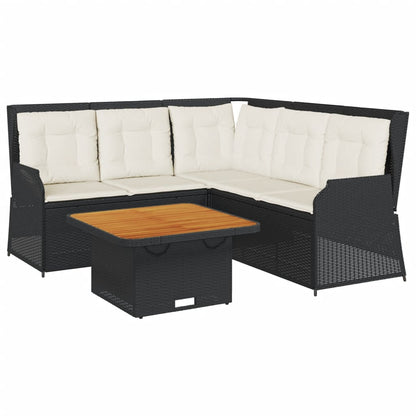 4-tlg. Garten-Lounge-Set mit Kissen Schwarz Poly Rattan