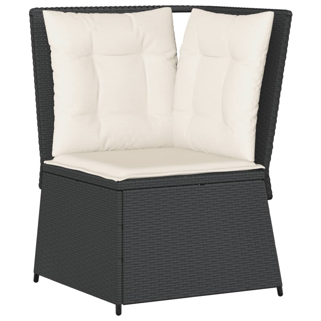 4-tlg. Garten-Lounge-Set mit Kissen Schwarz Poly Rattan