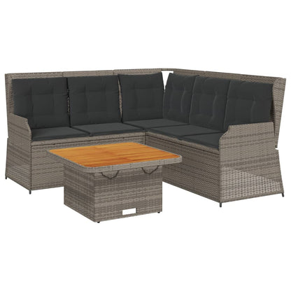 4-tlg. Garten-Lounge-Set mit Kissen Grau Poly Rattan