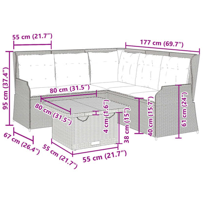 4-tlg. Garten-Lounge-Set mit Kissen Grau Poly Rattan