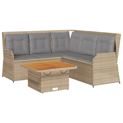 4-tlg. Garten-Lounge-Set mit Kissen Beige Poly Rattan