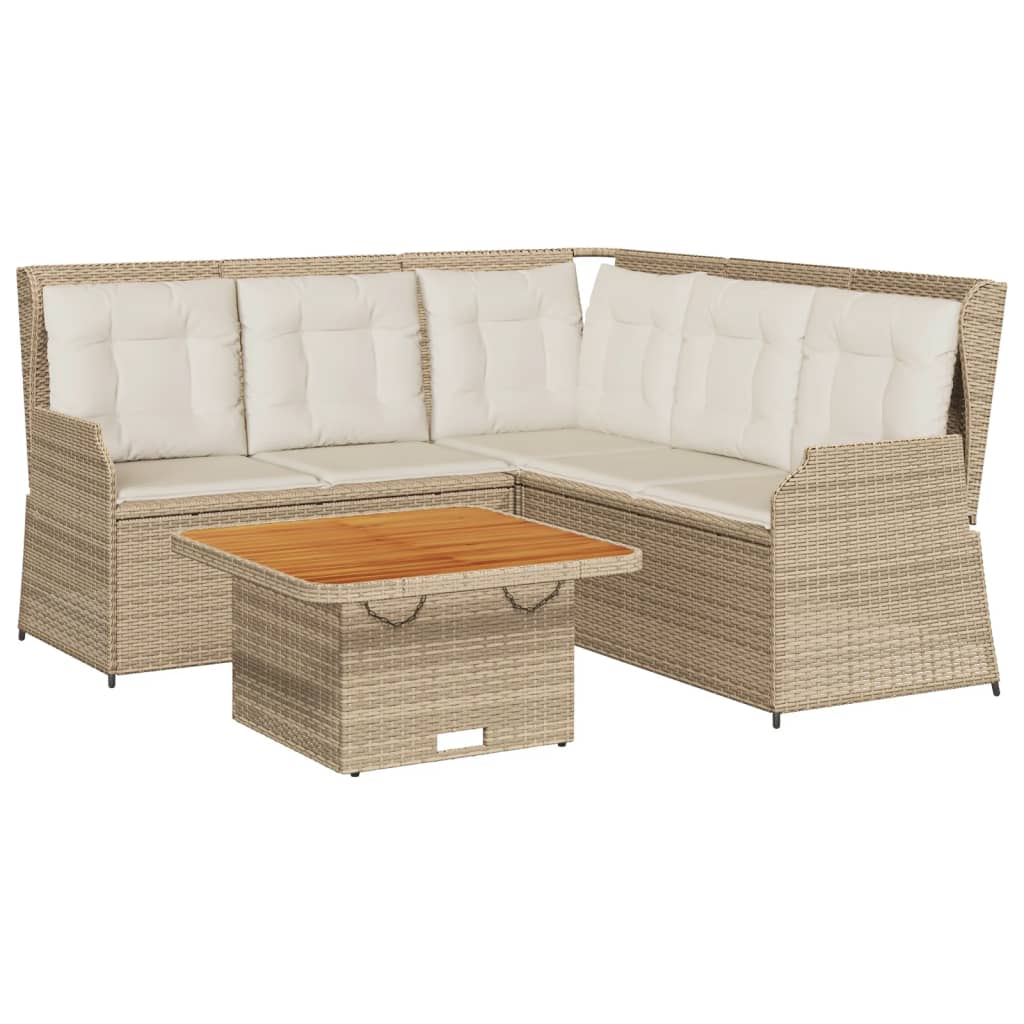 4-tlg. Garten-Lounge-Set mit Kissen Beige Poly Rattan