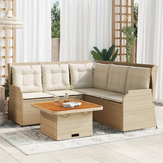 4-tlg. Garten-Lounge-Set mit Kissen Beige Poly Rattan