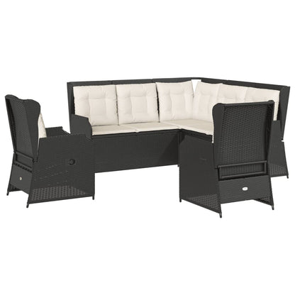 5-tlg. Garten-Lounge-Set mit Kissen Schwarz Poly Rattan