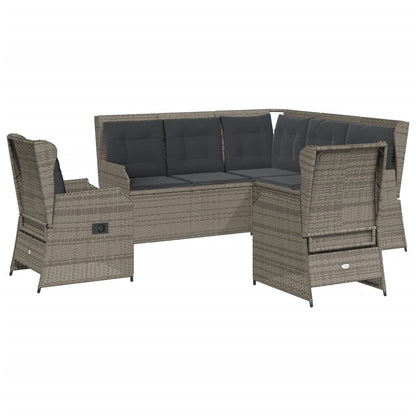 5-tlg. Garten-Lounge-Set mit Kissen Grau Poly Rattan