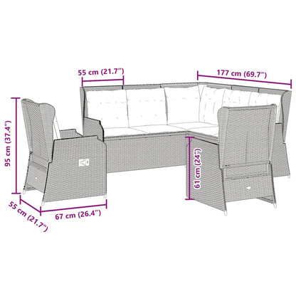 5-tlg. Garten-Lounge-Set mit Kissen Grau Poly Rattan