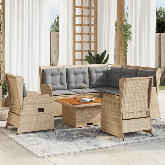 5-tlg. Garten-Lounge-Set mit Kissen Beige Poly Rattan