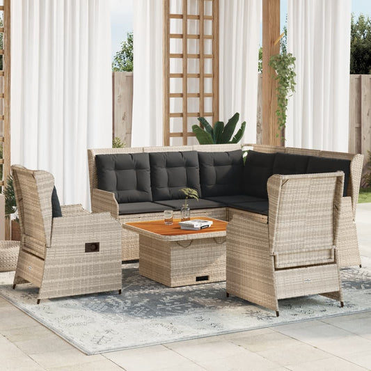 5-tlg. Garten-Lounge-Set mit Kissen Hellgrau Poly Rattan