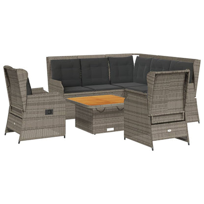 6-tlg. Garten-Lounge-Set mit Kissen Grau Poly Rattan