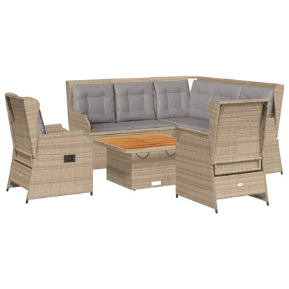 6-tlg. Garten-Lounge-Set mit Kissen Beige Poly Rattan