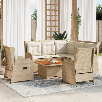 6-tlg. Garten-Lounge-Set mit Kissen Beige Poly Rattan