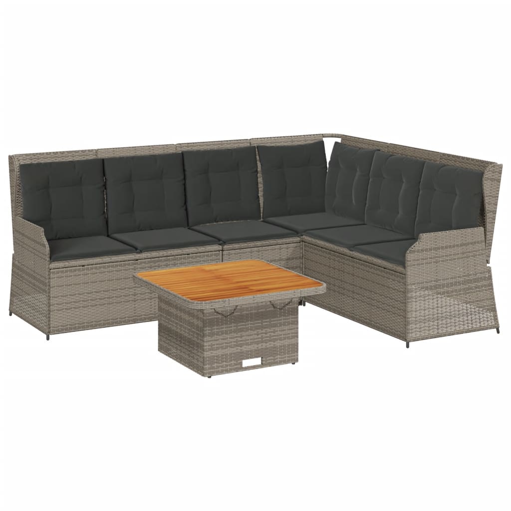 5-tlg. Garten-Lounge-Set mit Kissen Grau Poly Rattan