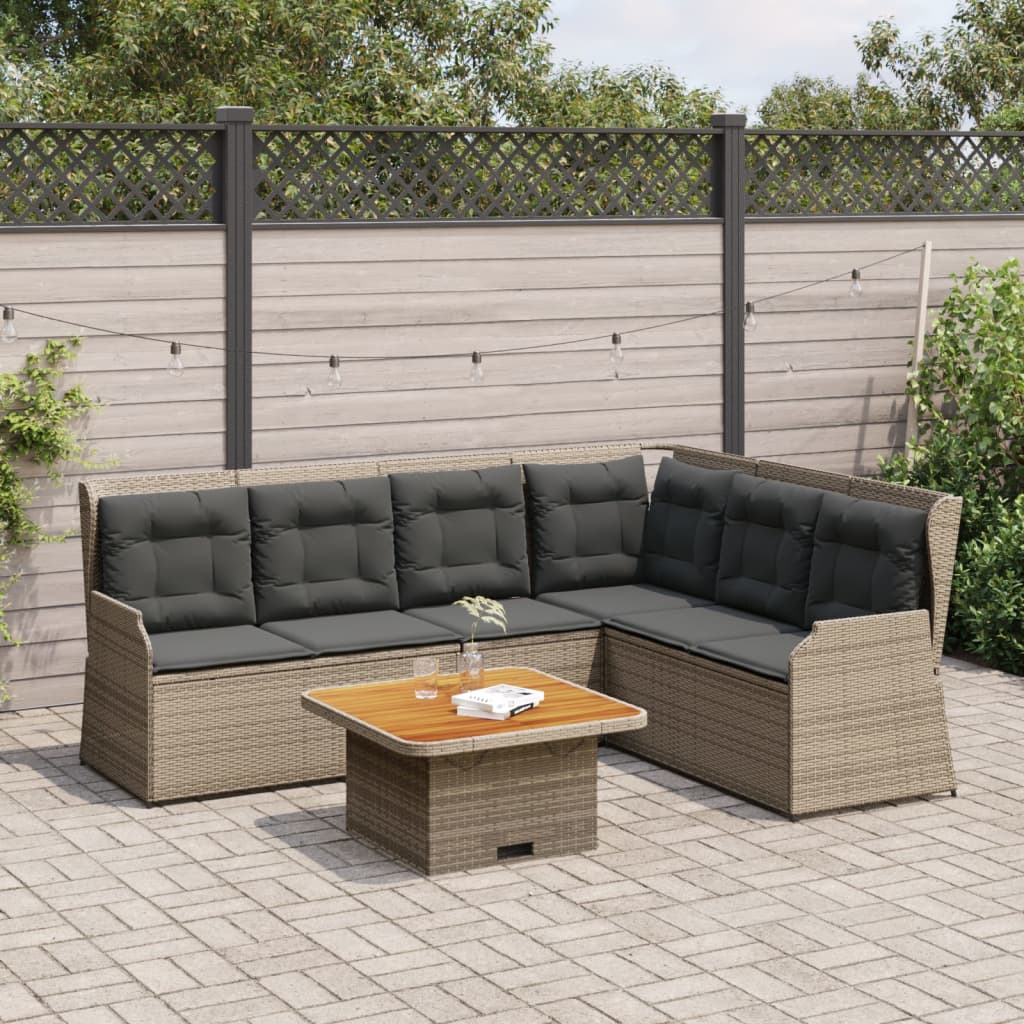 5-tlg. Garten-Lounge-Set mit Kissen Grau Poly Rattan