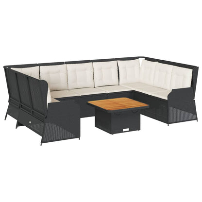 7-tlg. Garten-Lounge-Set mit Kissen Schwarz Poly Rattan