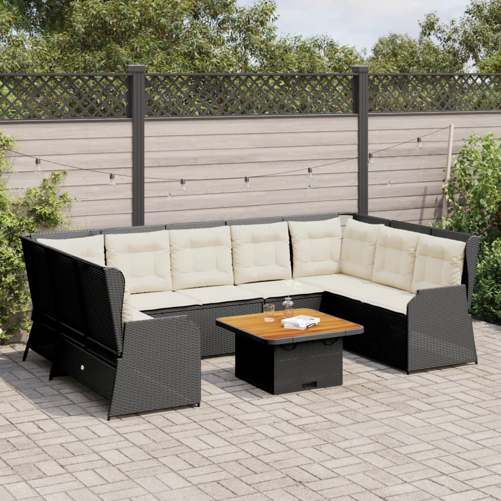 7-tlg. Garten-Lounge-Set mit Kissen Schwarz Poly Rattan