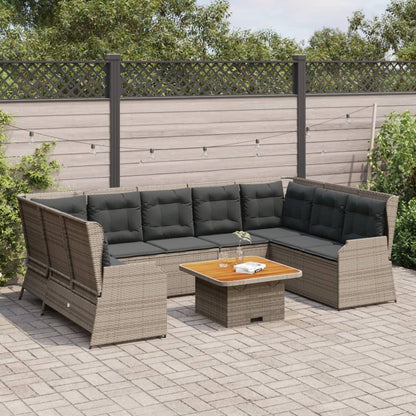 7-tlg. Garten-Lounge-Set mit Kissen Grau Poly Rattan