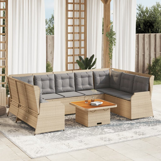 7-tlg. Garten-Lounge-Set mit Kissen Beige Poly Rattan