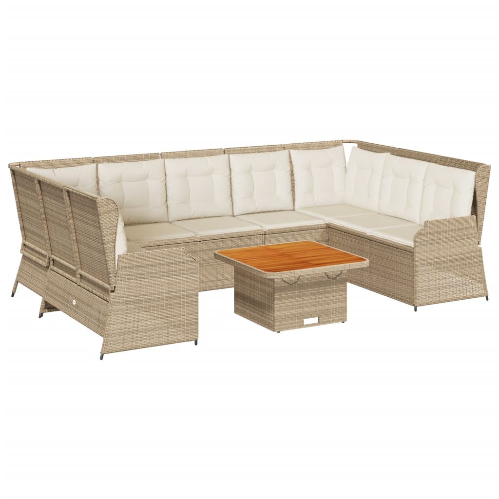 7-tlg. Garten-Lounge-Set mit Kissen Beige Poly Rattan