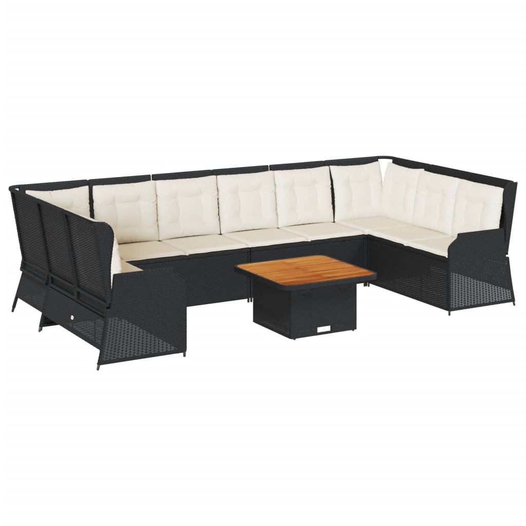 7-tlg. Garten-Lounge-Set mit Kissen Schwarz Poly Rattan