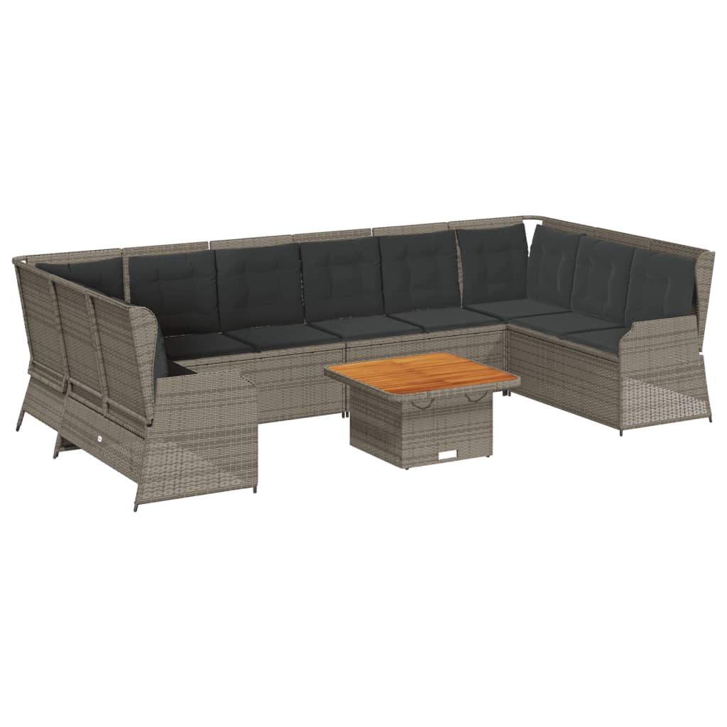 7-tlg. Garten-Lounge-Set mit Kissen Grau Poly Rattan