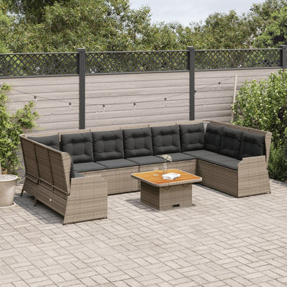 7-tlg. Garten-Lounge-Set mit Kissen Grau Poly Rattan