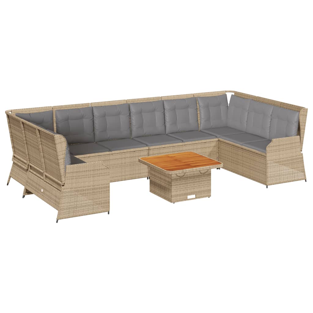 7-tlg. Garten-Lounge-Set mit Kissen Beige Poly Rattan