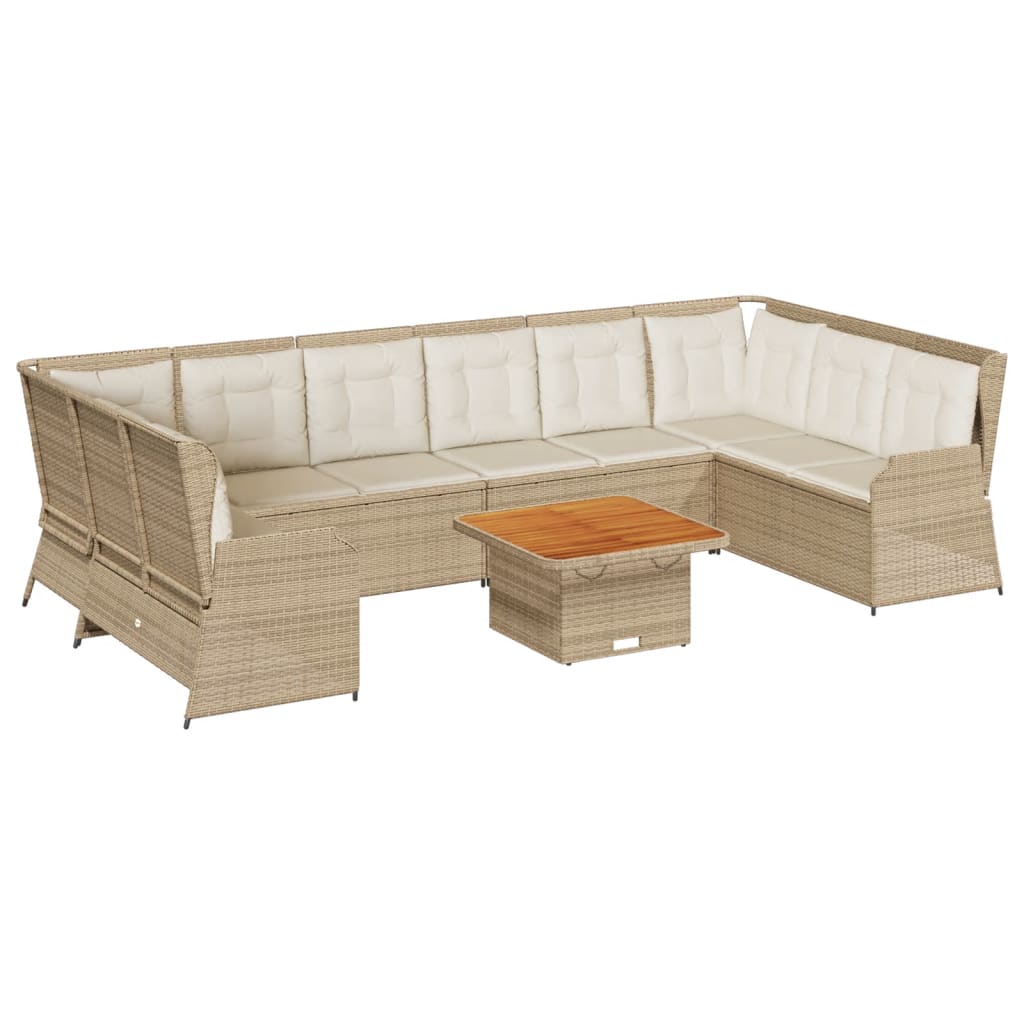 7-tlg. Garten-Lounge-Set mit Kissen Beige Poly Rattan