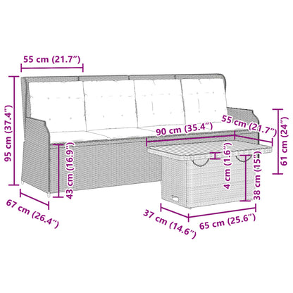 3-tlg. Garten-Lounge-Set mit Kissen Schwarz Poly Rattan