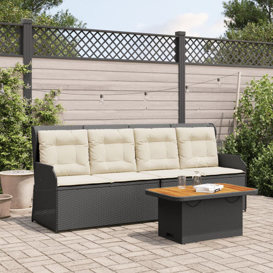 3-tlg. Garten-Lounge-Set mit Kissen Schwarz Poly Rattan