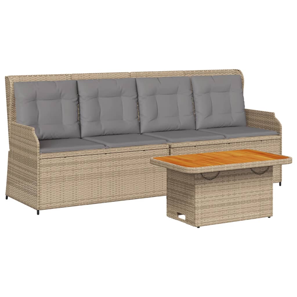 3-tlg. Garten-Lounge-Set mit Kissen Beige Poly Rattan