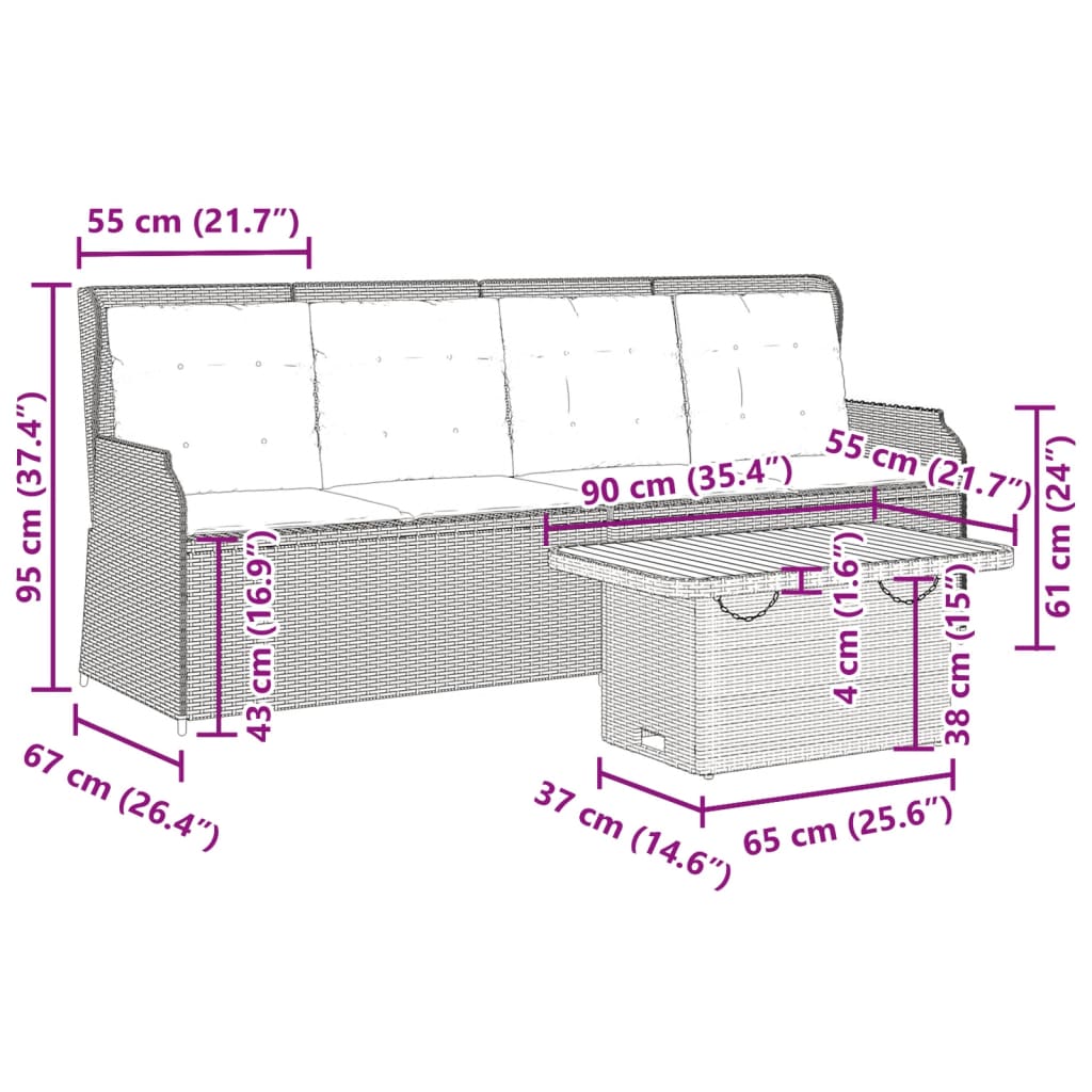 3-tlg. Garten-Lounge-Set mit Kissen Beige Poly Rattan