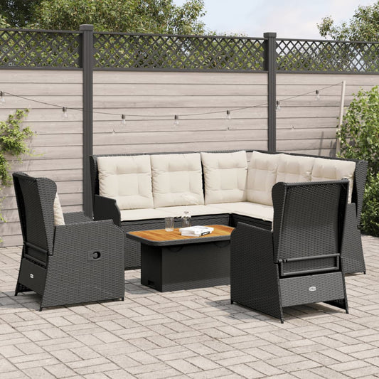 6-tlg. Garten-Lounge-Set mit Kissen Schwarz Poly Rattan