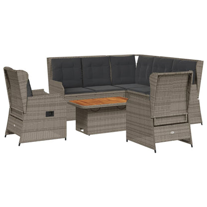 6-tlg. Garten-Lounge-Set mit Kissen Grau Poly Rattan