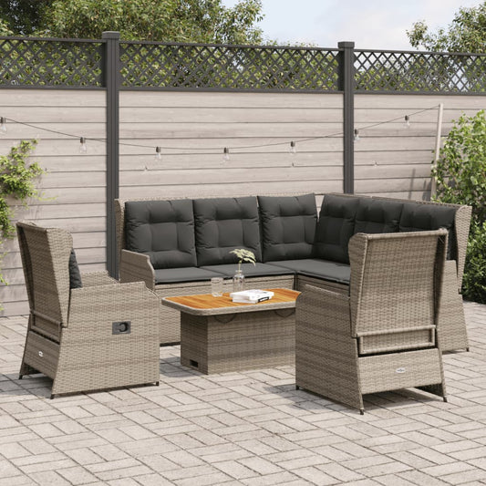 6-tlg. Garten-Lounge-Set mit Kissen Grau Poly Rattan